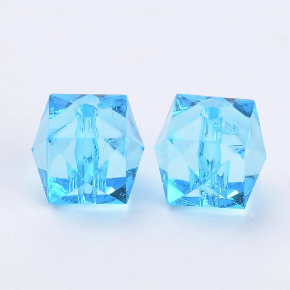 20mm Faceted Ice Cube Bubblegum Bead, Faceted Colorful Cubed Transparent Beads, You Choose Color