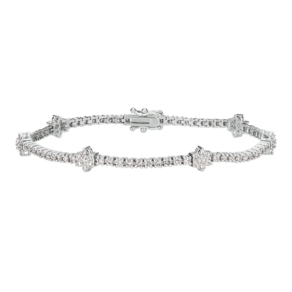 2.13 Carat Natural Diamond Flower Bracelet G SI 14K White Gold 7''