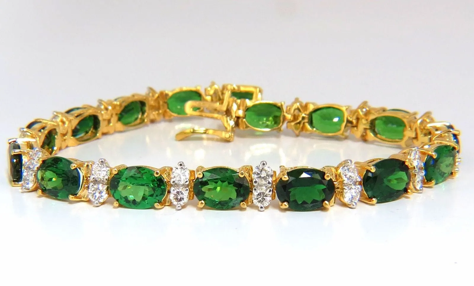 21.68CT NATURAL VIVID BRIGHT GREEN TSAVORITE DIAMONDS TENNIS BRACELET