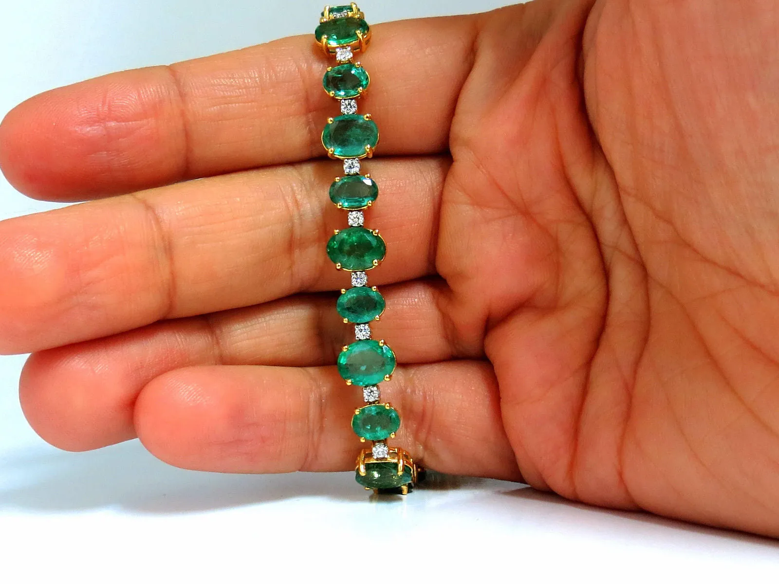 22.86ct bright green natural emerald diamonds tennis bracelet 14kt
