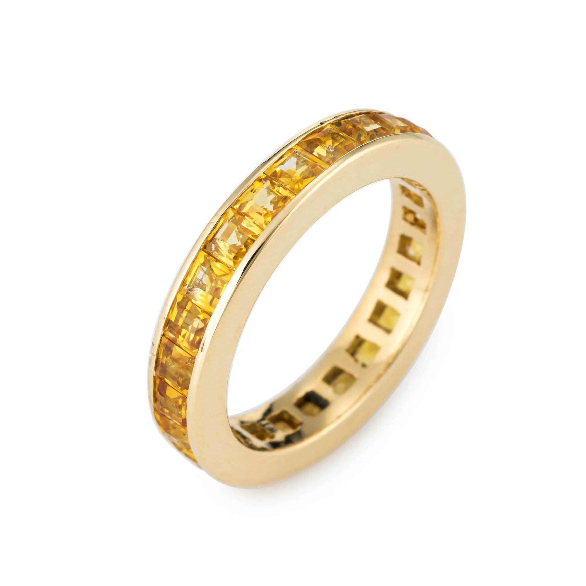 2.40ct Yellow Sapphire Eternity Ring 5 Estate Square Emerald Cut Stack Band