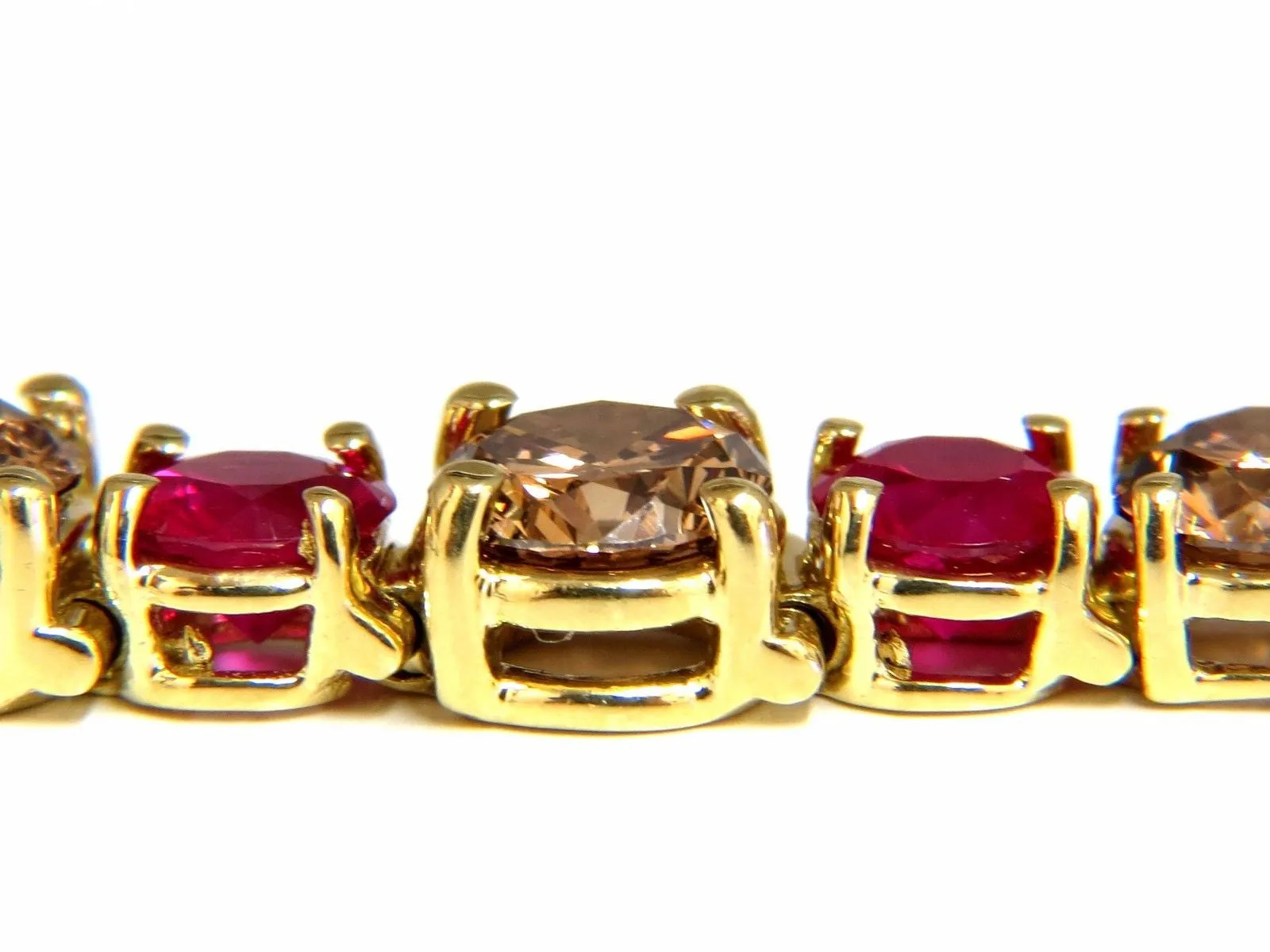 24.14ct Natural Fancy Cinnamon Brown Diamonds Red Ruby Bracelet 18kt Tennis