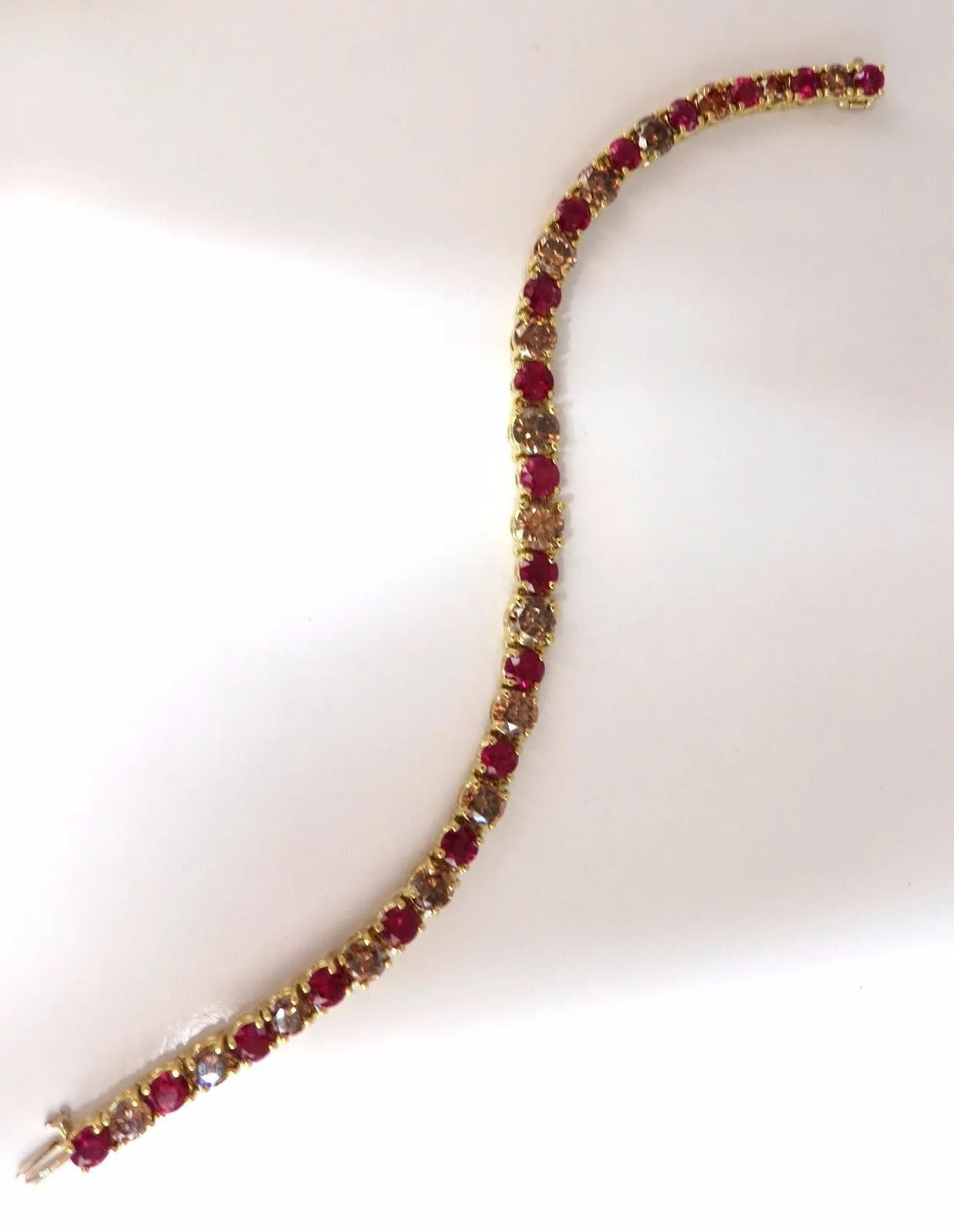 24.14ct Natural Fancy Cinnamon Brown Diamonds Red Ruby Bracelet 18kt Tennis