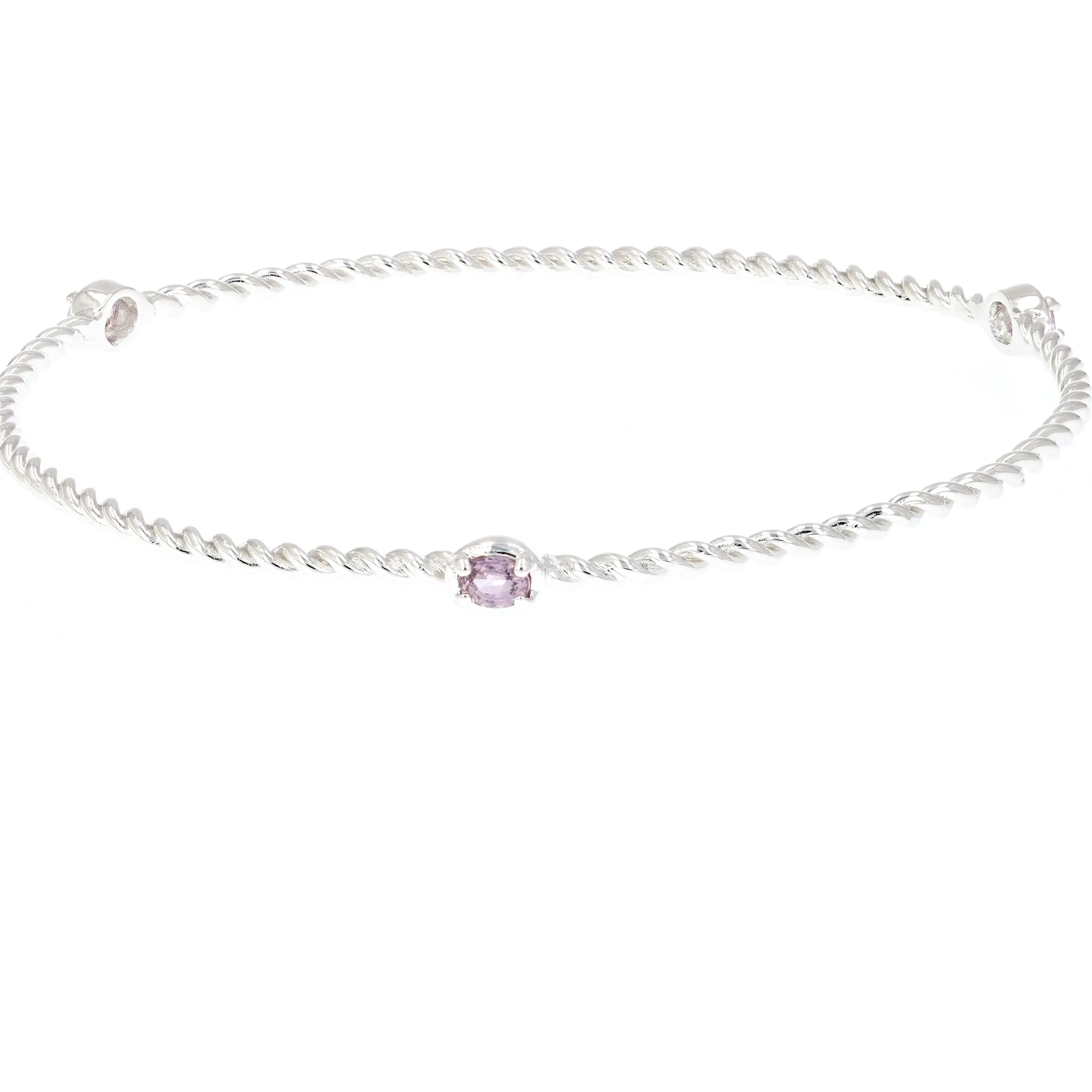 2/5 cttw Pink Sapphire Bangle Bracelet Brass With Rhodium Plating Oval Cable