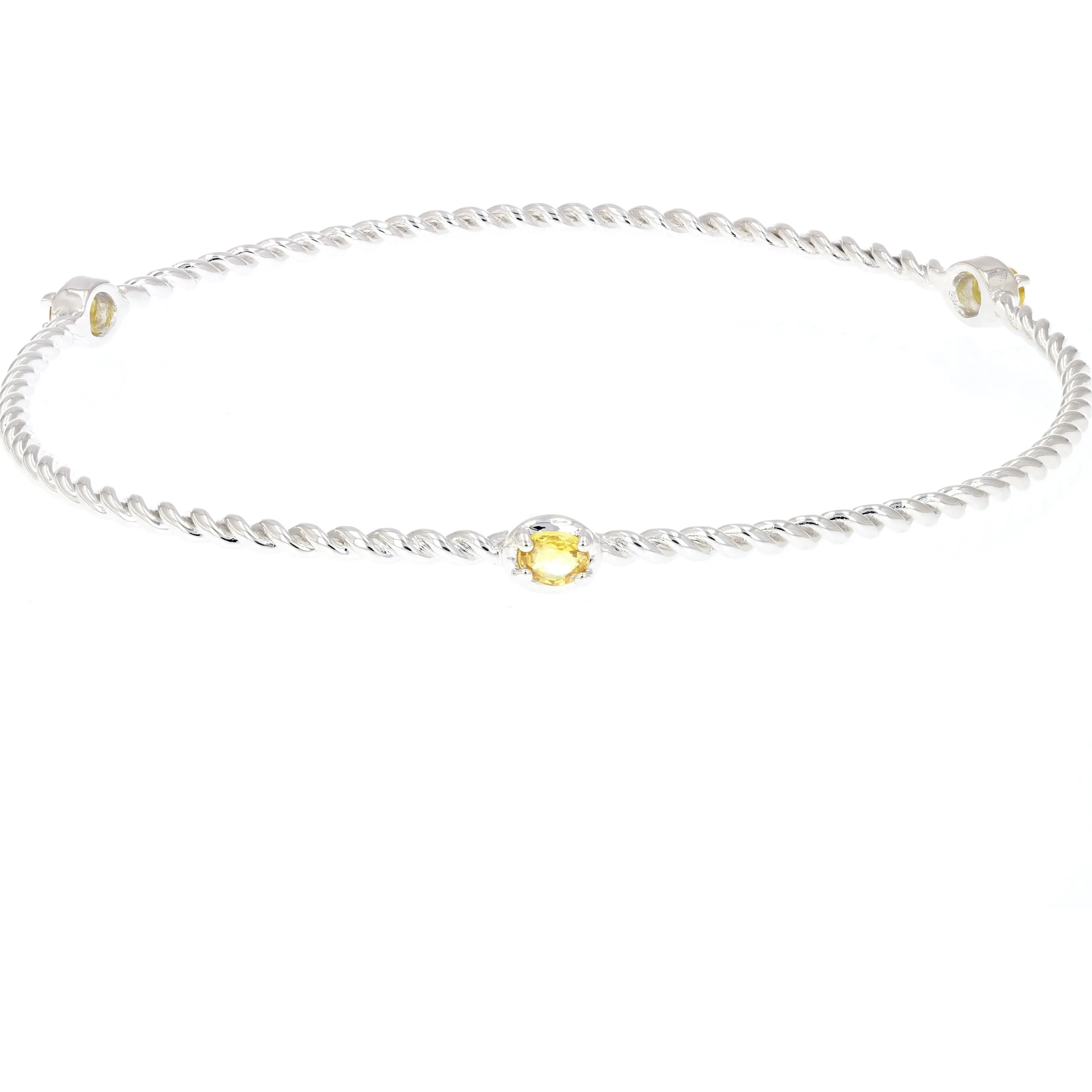 2/5 cttw Yellow Sapphire Bangle Bracelet Brass With Rhodium Plating Oval Cable