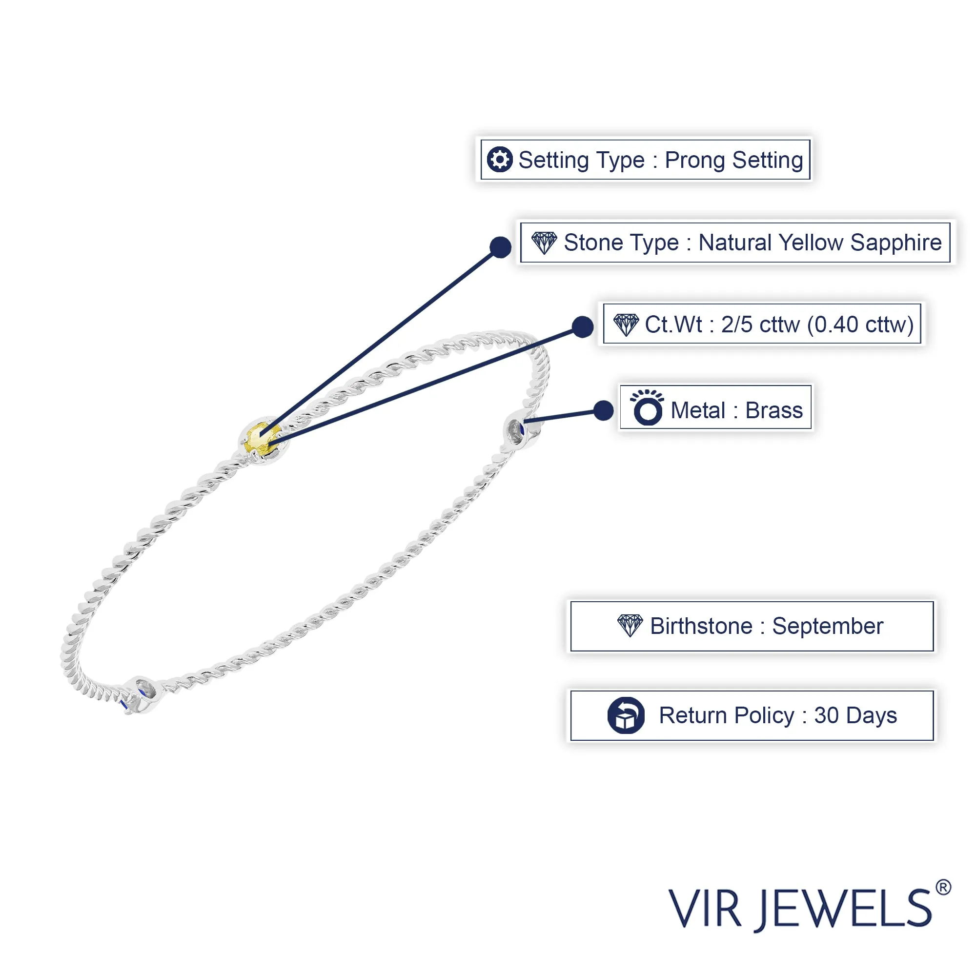 2/5 cttw Yellow Sapphire Bangle Bracelet Brass With Rhodium Plating Oval Cable