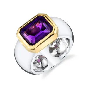 2.95 Carat Bezel Set Amethyst in Wide 18k Gold Band Ring