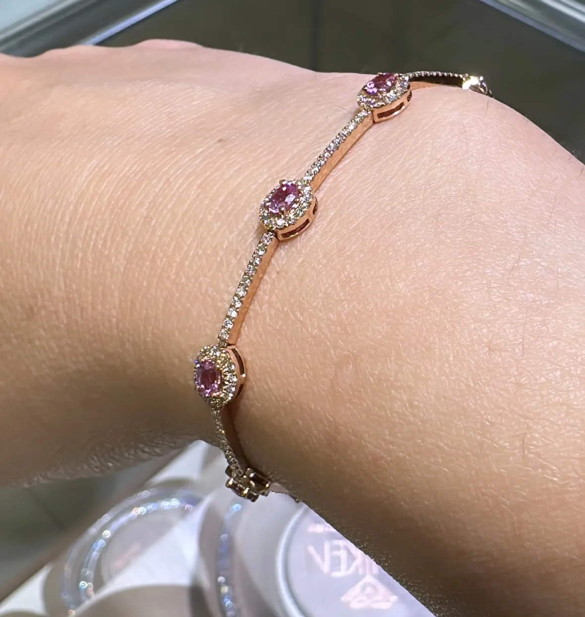 2.95ct tw Pink Sapphire and Pave Diamond Station Bracelet