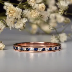 2mm Channel Set Diamond and Blue Sapphire Wedding Band