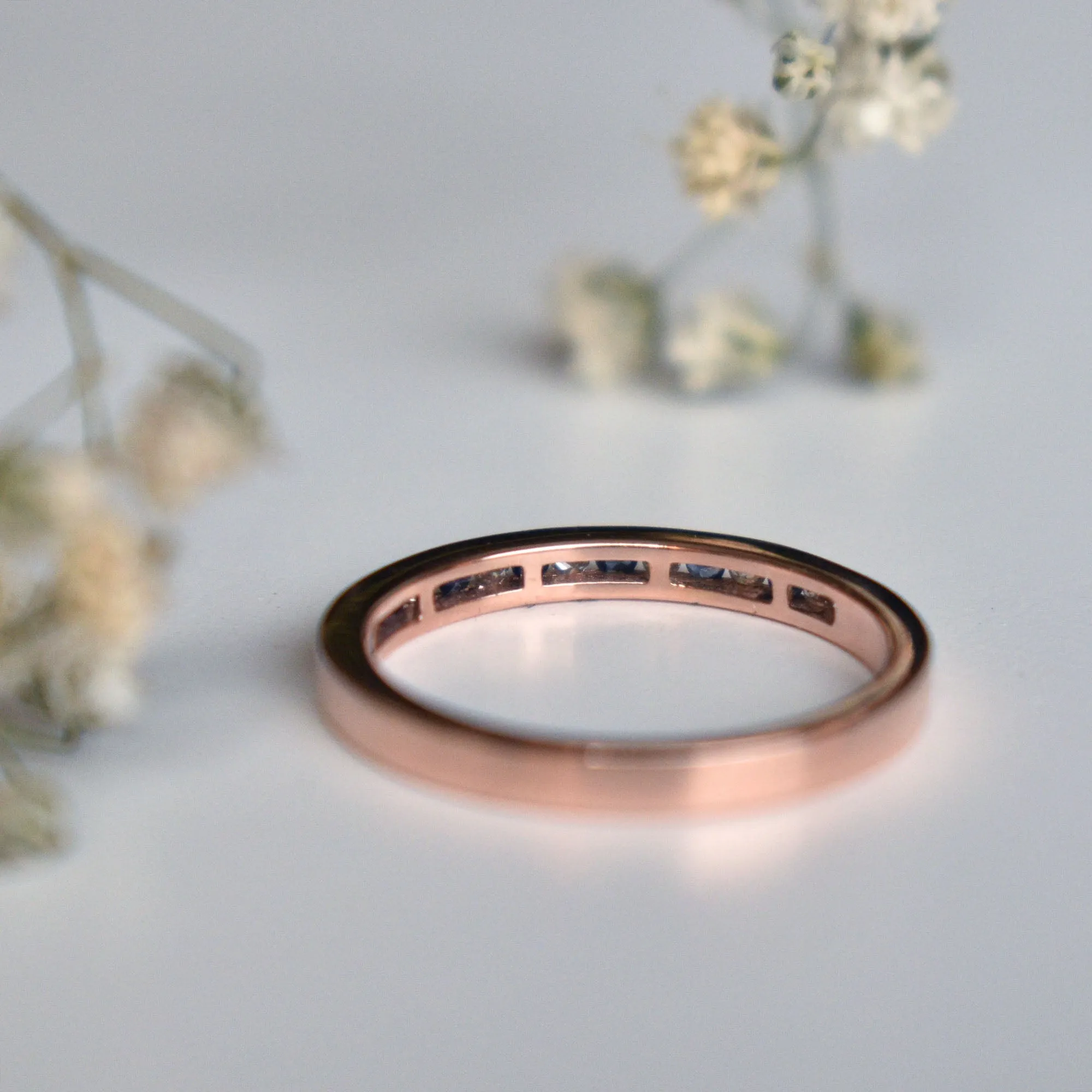 2mm Channel Set Diamond and Blue Sapphire Wedding Band