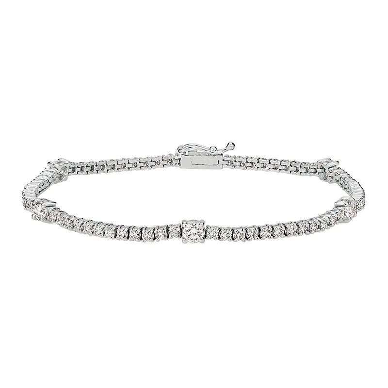 3.00 Carat Natural Diamond Bracelet 14K White Gold 7''