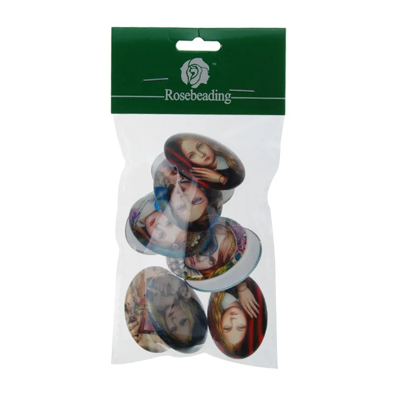 30*40mm Oval transparent pattern glass cabochons with mixed pretty girls,flat back,thickness 8mm, 10 pieces/lot