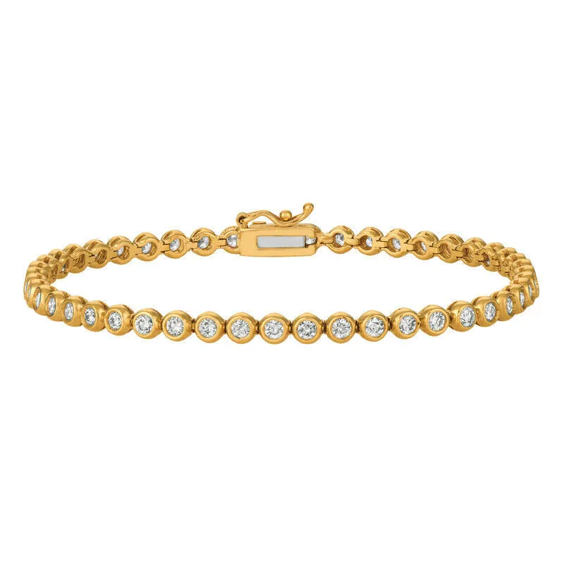 3.10 Carat Natural Diamond Bezel Bracelet G SI 14K Yellow Gold 7 inches