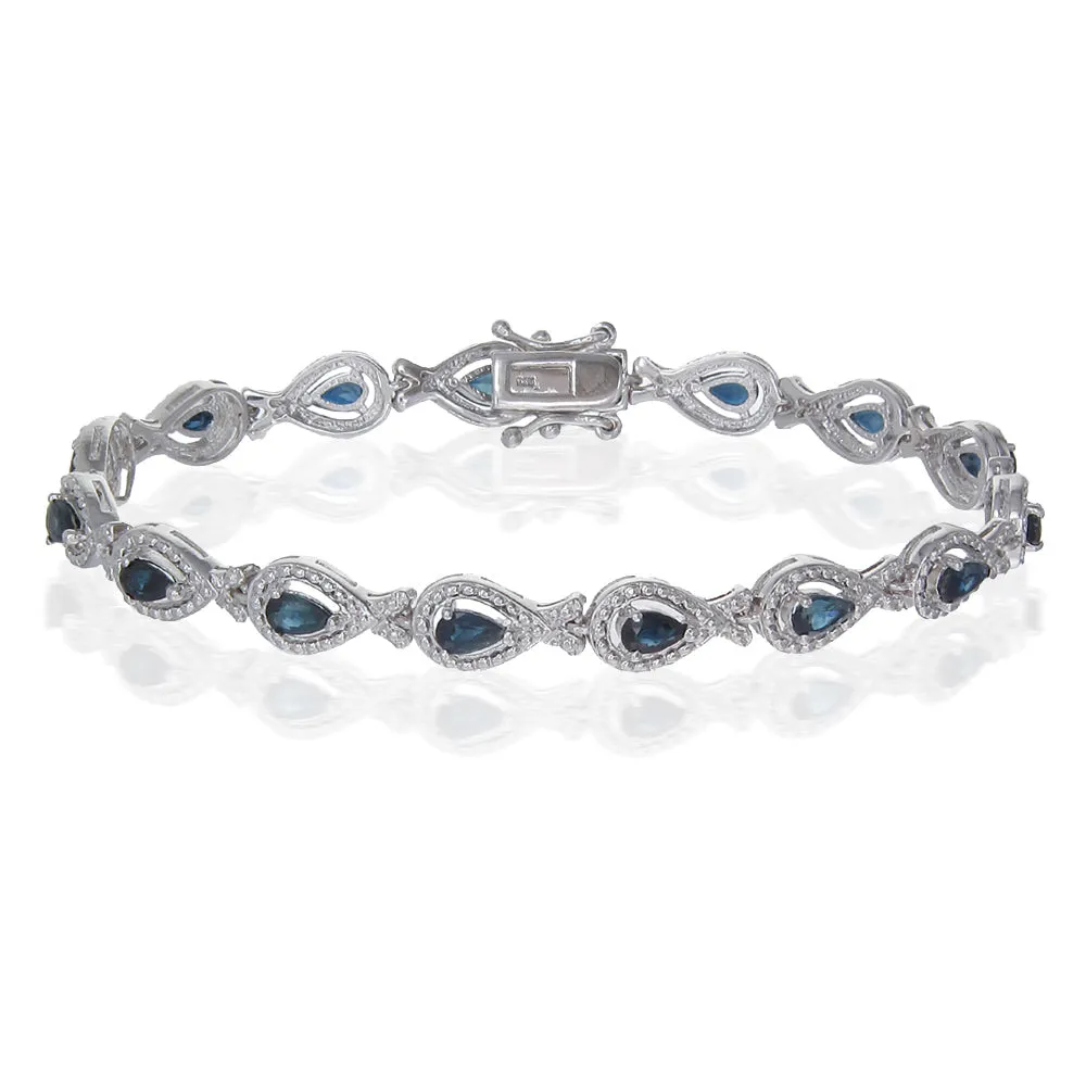 3.60 cttw Classic Pear Shape Blue Sapphire Bracelet Brass with Rhodium Plating