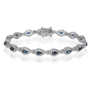 3.60 cttw Classic Pear Shape Blue Sapphire Bracelet Brass with Rhodium Plating