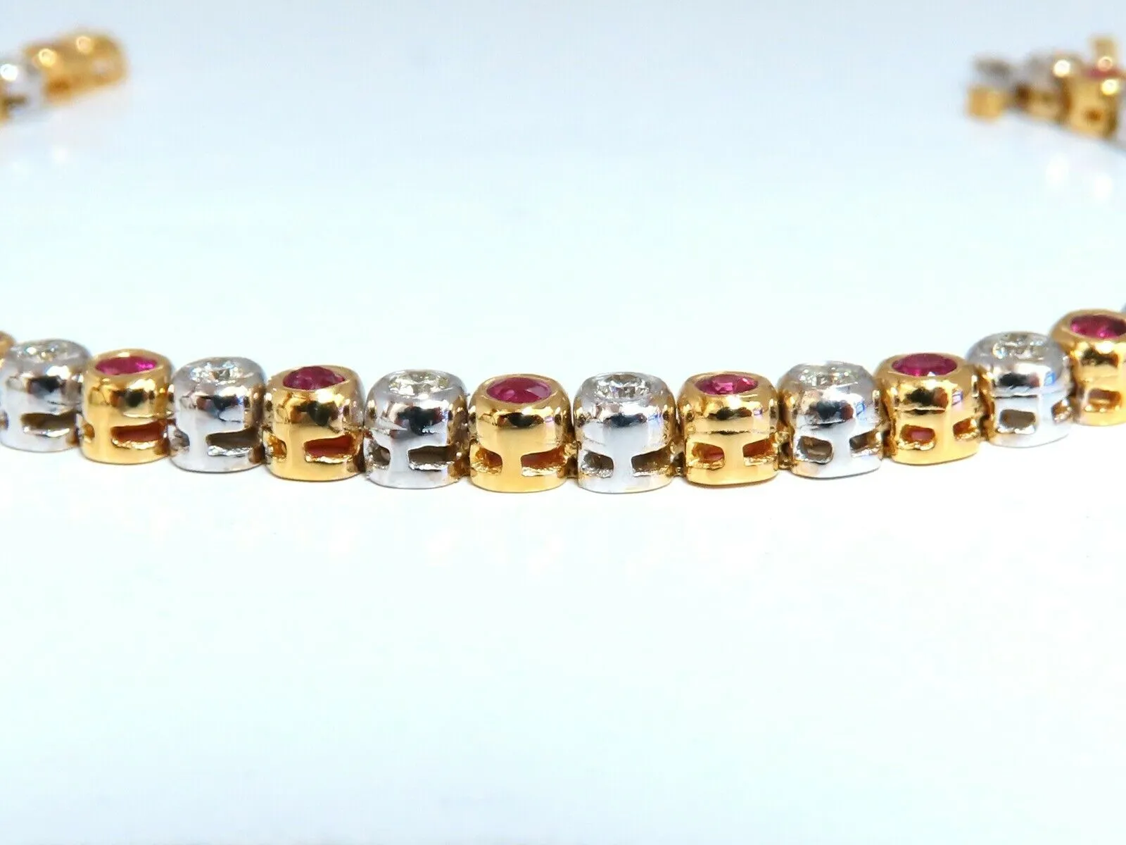 3.84ct Natural Ruby Diamonds Tennis Bracelet Alternating Two Toned