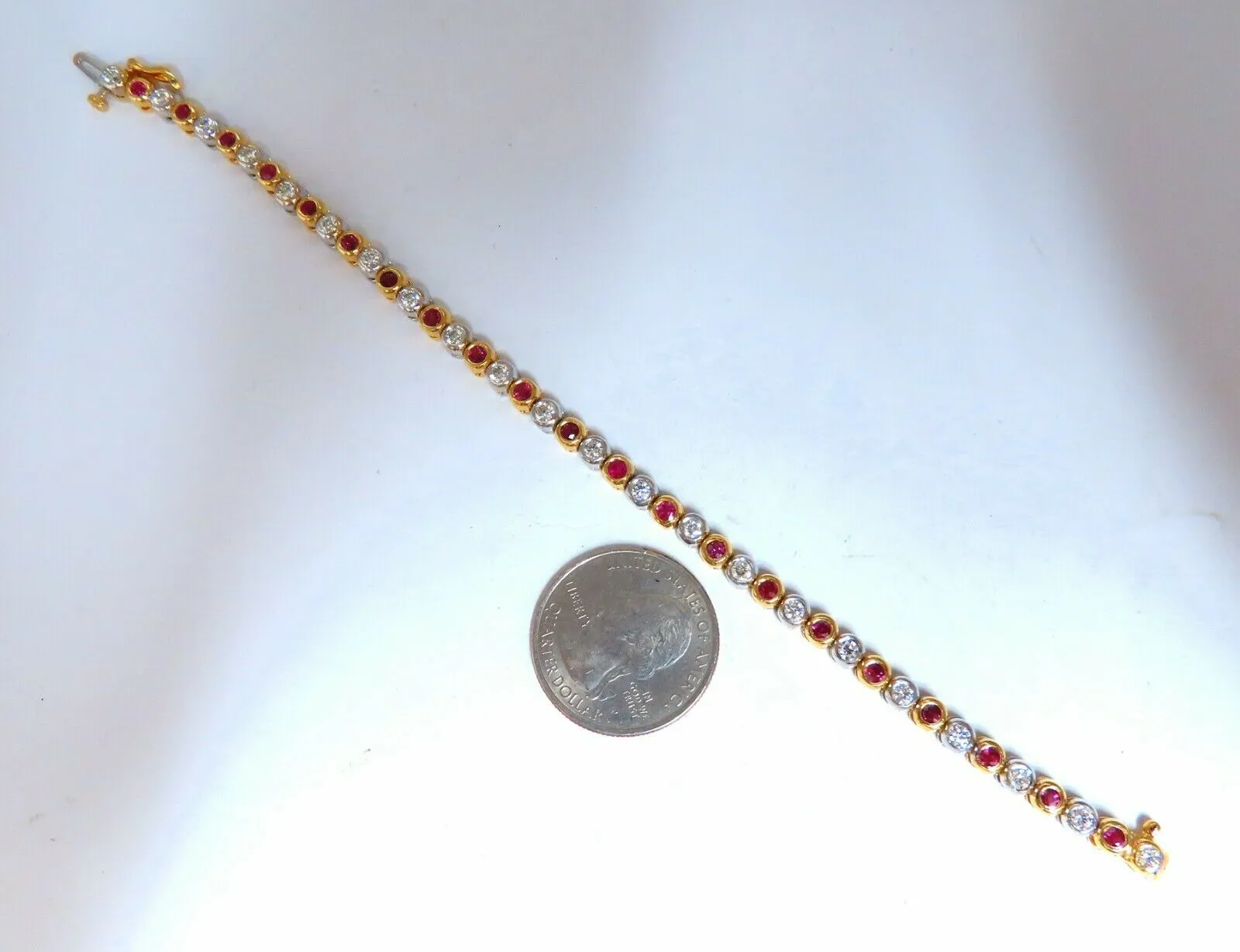 3.84ct Natural Ruby Diamonds Tennis Bracelet Alternating Two Toned