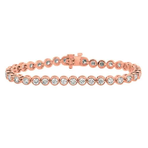 4.00 Carat Natural Diamond Bracelet G SI 14K Rose Gold 7 inches