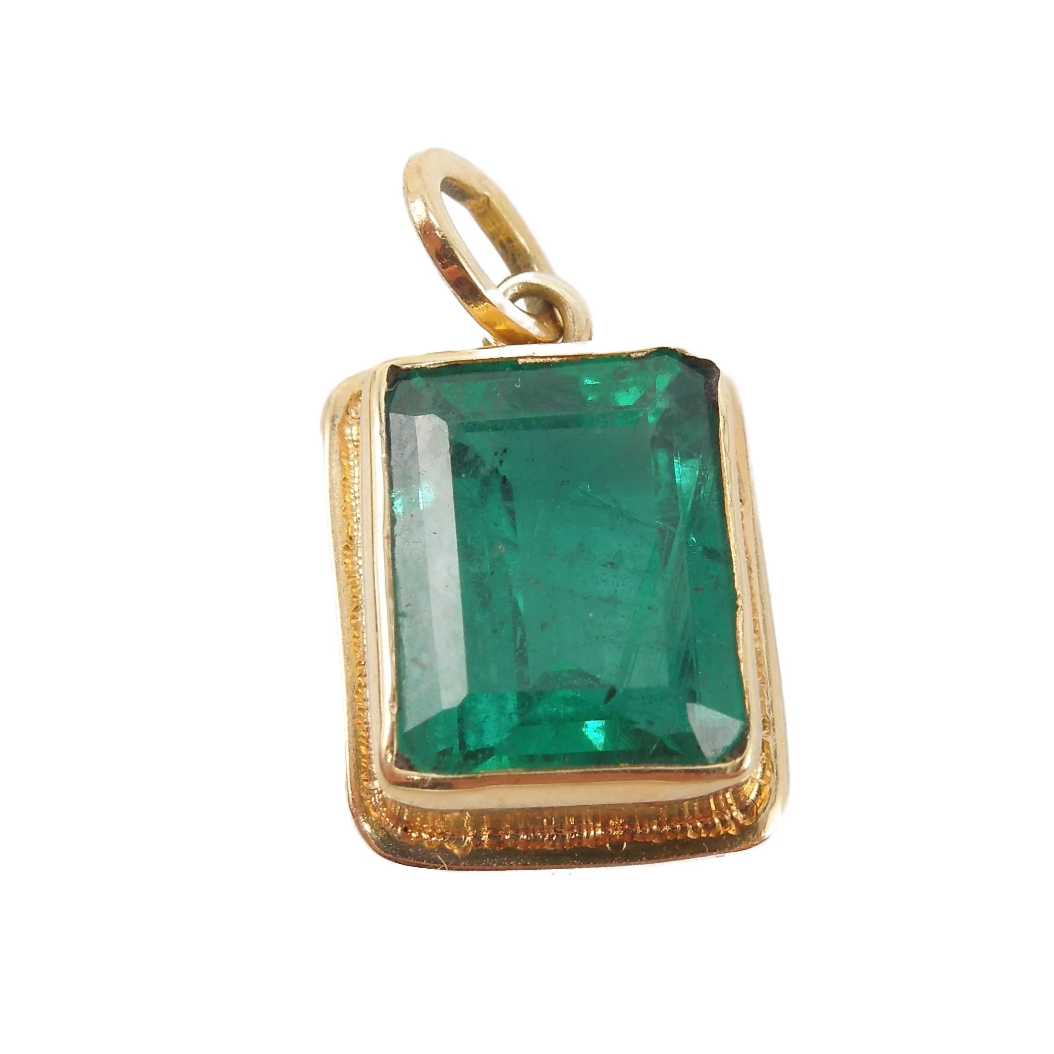 4.00 ct Emerald Cut Colombian Emerald in Yellow Gold Bezel - Pendant