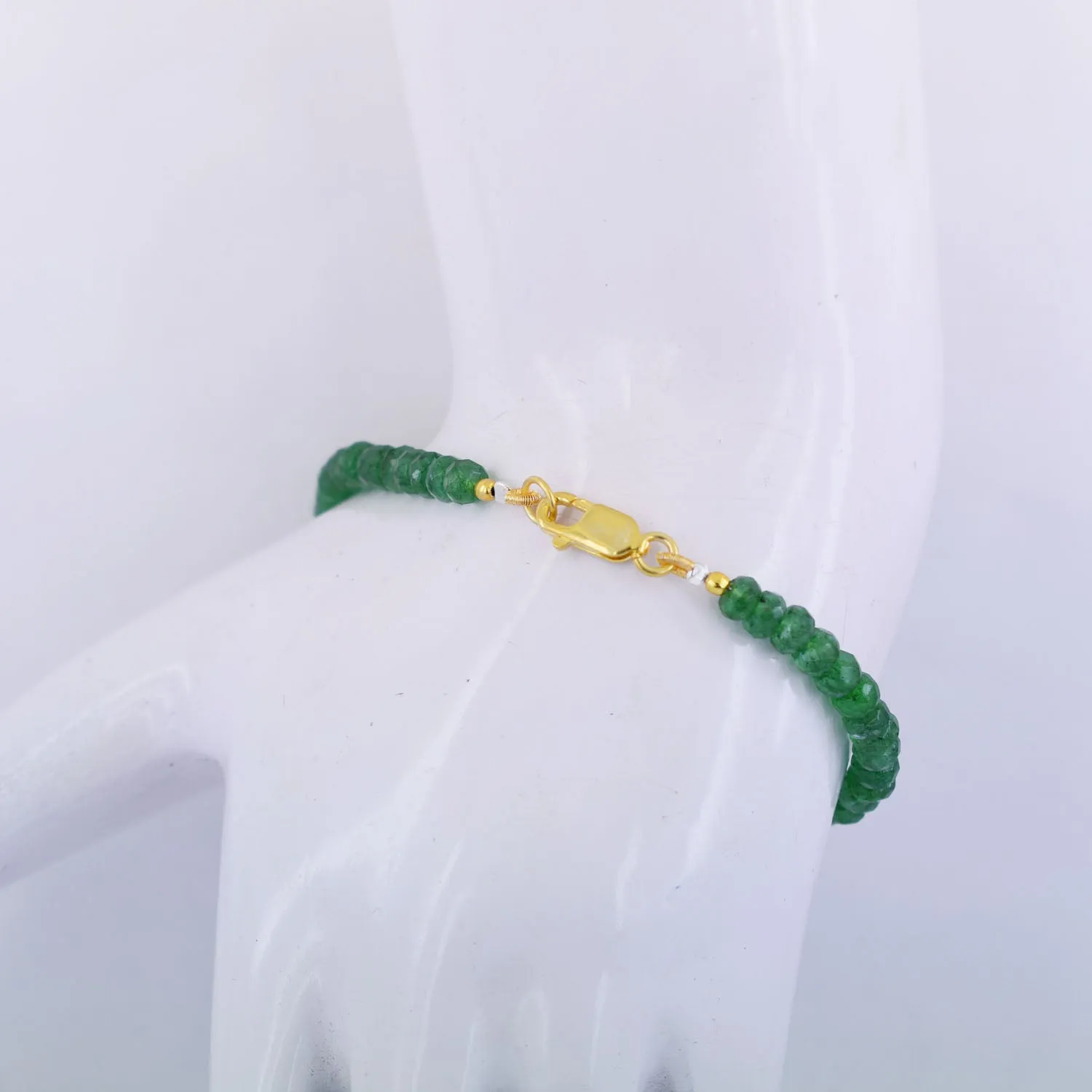 41 Cts Emerald Gemstone Beads & Black Diamond Bead Bracelet In Yellow Finish Clasp! Stunning Look & Great Shine