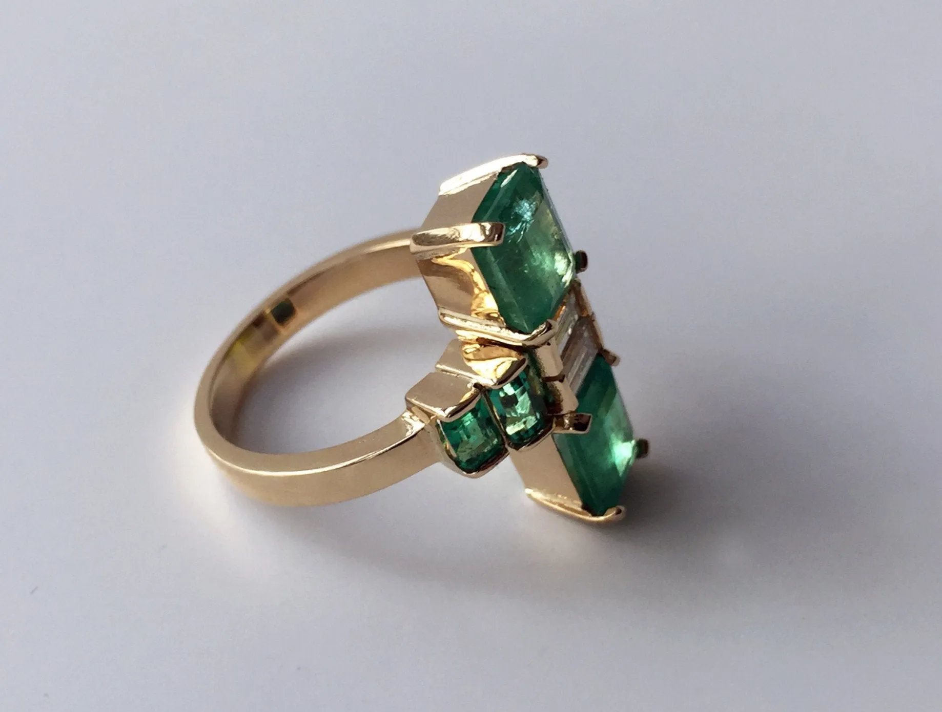 4.24 Carat Natural Fine Colombian Emerald Diamond Art Deco Style Ring 18K