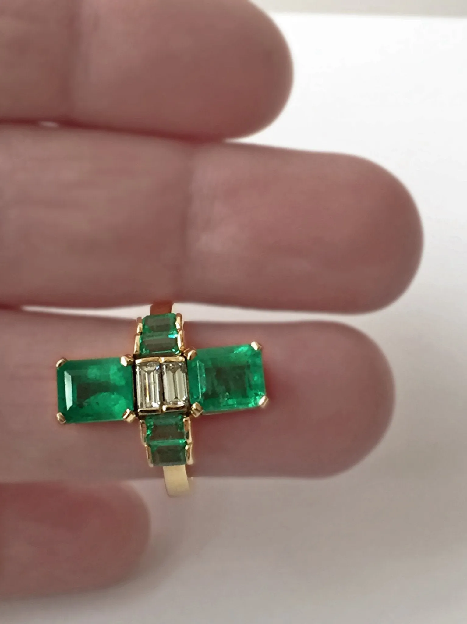 4.24 Carat Natural Fine Colombian Emerald Diamond Art Deco Style Ring 18K