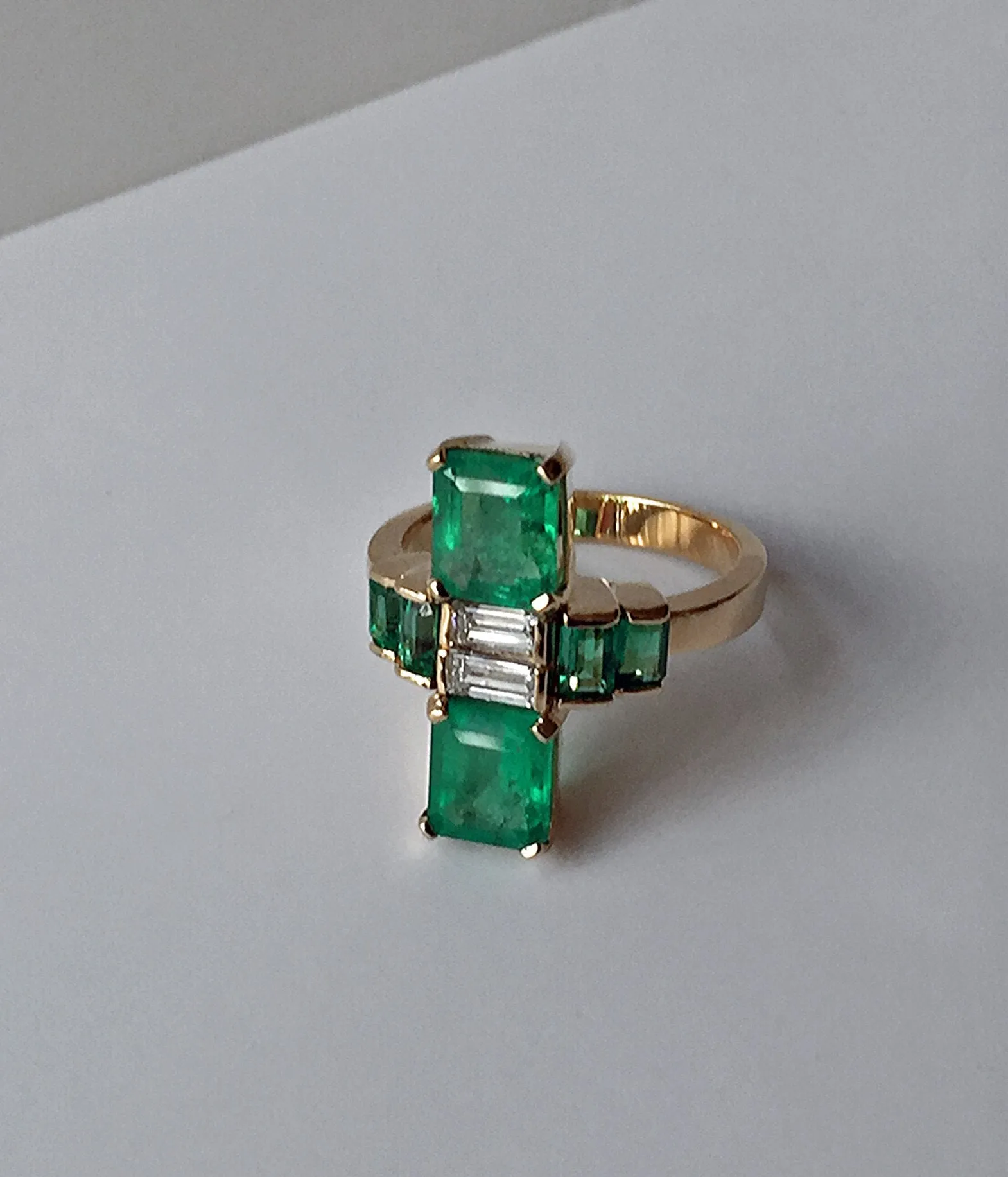 4.24 Carat Natural Fine Colombian Emerald Diamond Art Deco Style Ring 18K