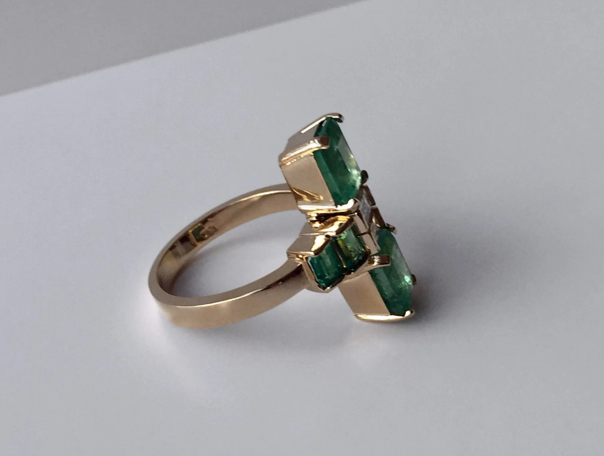 4.24 Carat Natural Fine Colombian Emerald Diamond Art Deco Style Ring 18K