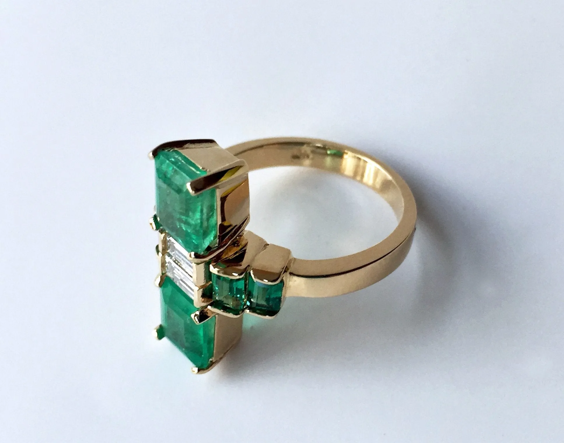 4.24 Carat Natural Fine Colombian Emerald Diamond Art Deco Style Ring 18K