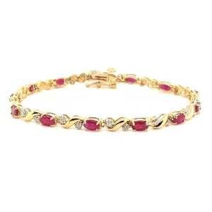 4.43 Carat Natural Diamond & Ruby Bracelet G-H SI 14K Yellow Gold 7''