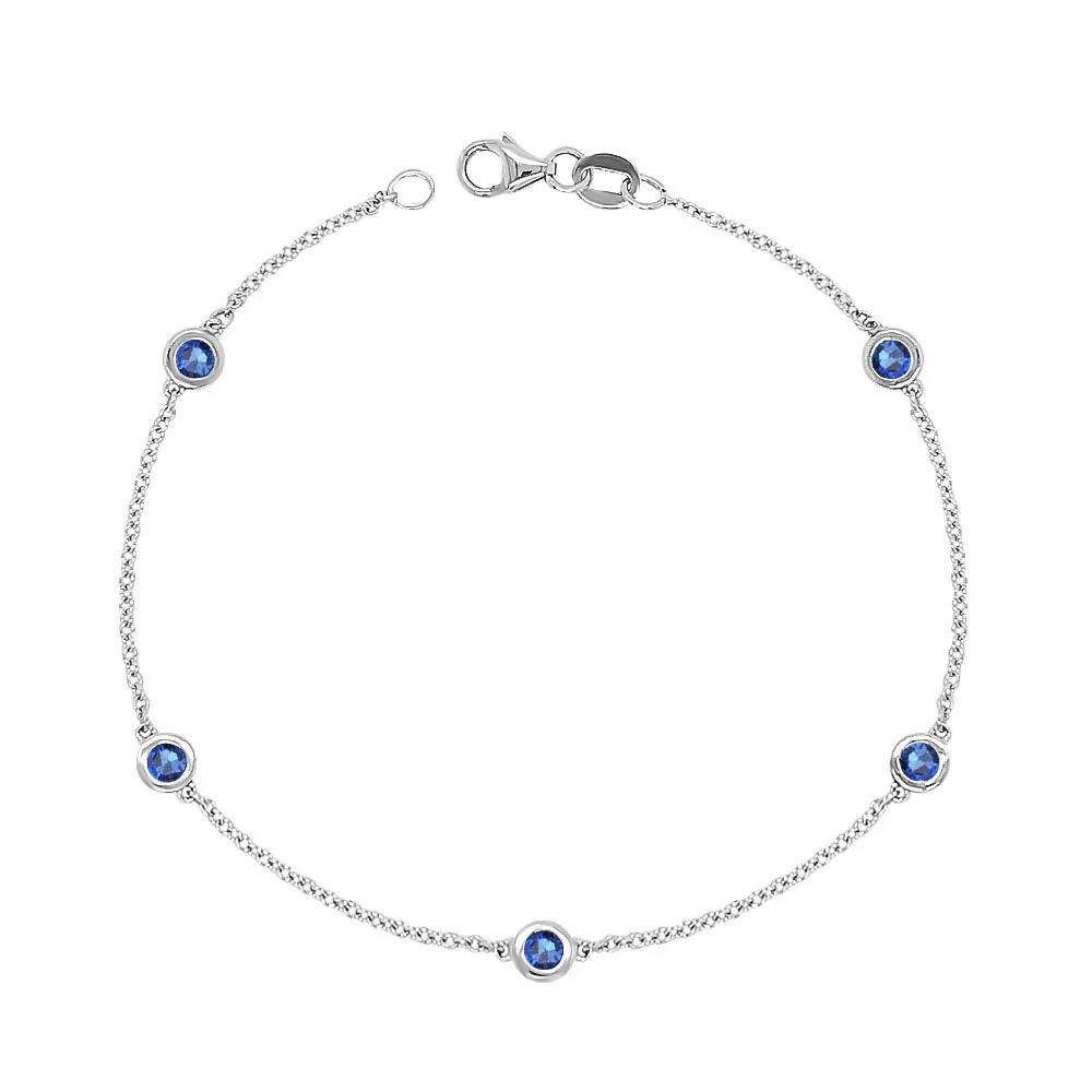 5 Station 0.60 Ct Blue Sapphire Bracelet, 7" in 14K White Gold