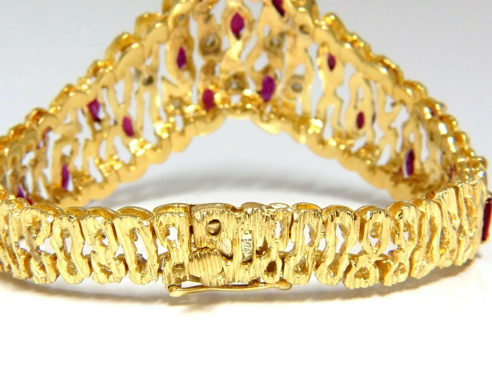 6.00ct Natural Ruby Diamond Coral Patina Chevron Cuff Bracelet 18 Karat
