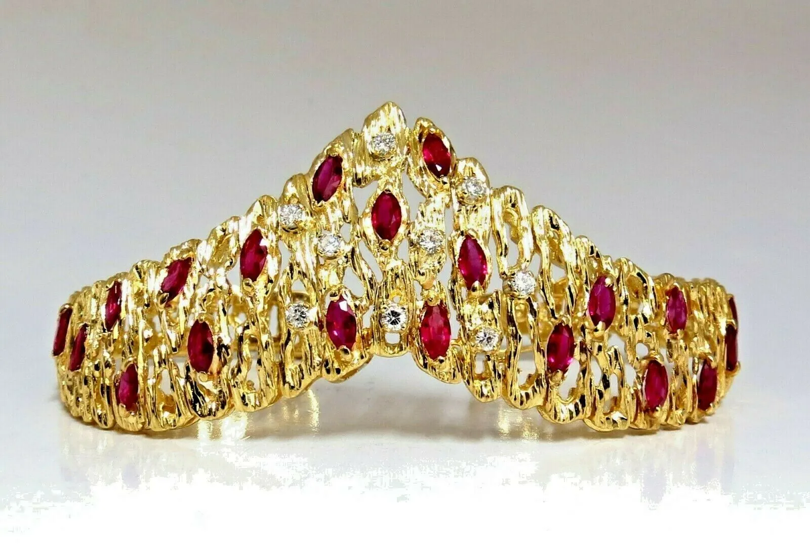 6.00ct Natural Ruby Diamond Coral Patina Chevron Cuff Bracelet 18 Karat