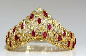 6.00ct Natural Ruby Diamond Coral Patina Chevron Cuff Bracelet 18 Karat