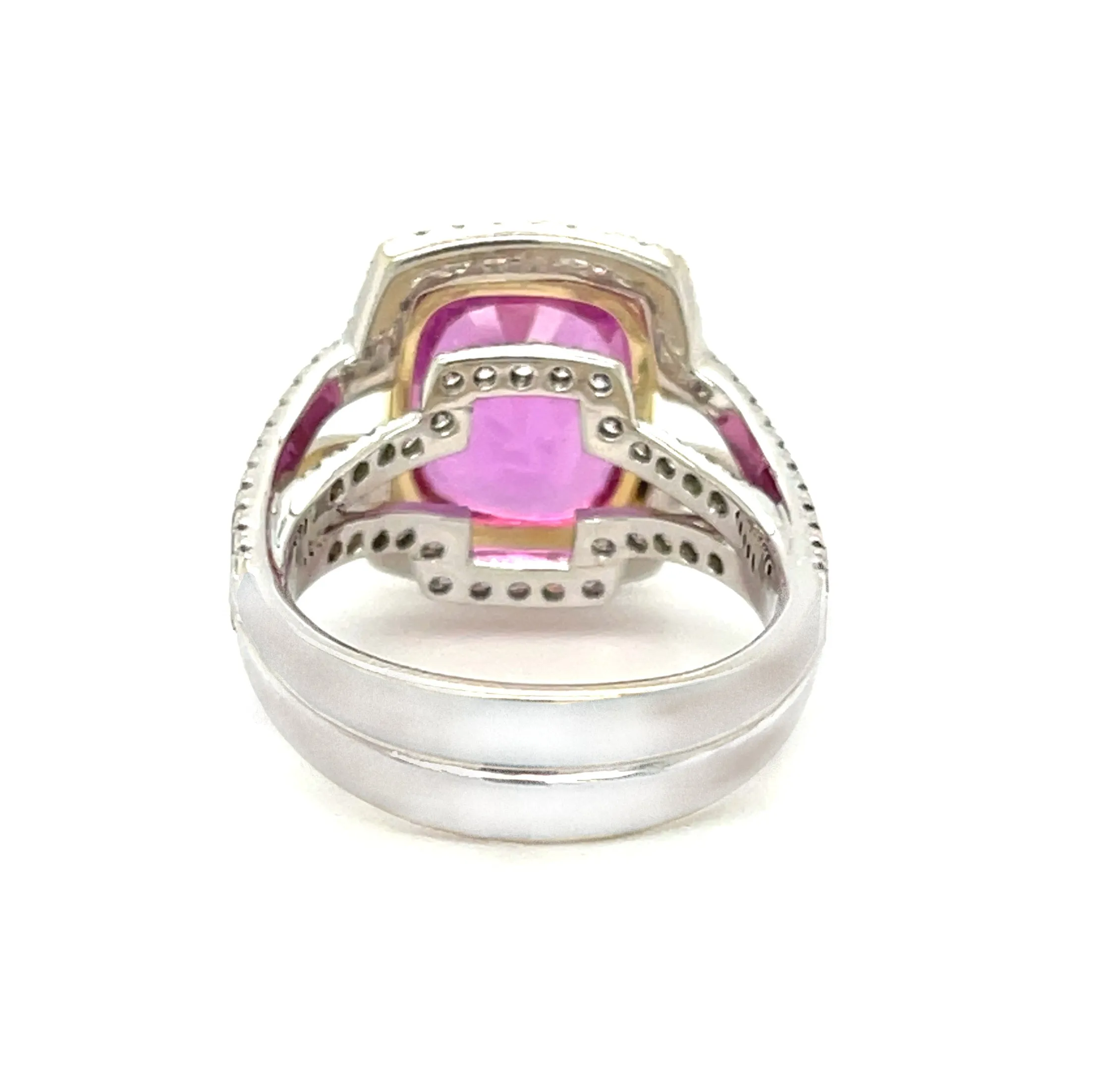 6.56 Carat Pink Sapphire GIA, Diamond White, Yellow Gold Bezel Cocktail Ring