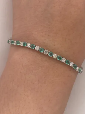 6.90 Carat Diamond and Emerald Bracelet G SI 14K White Gold 7 inch