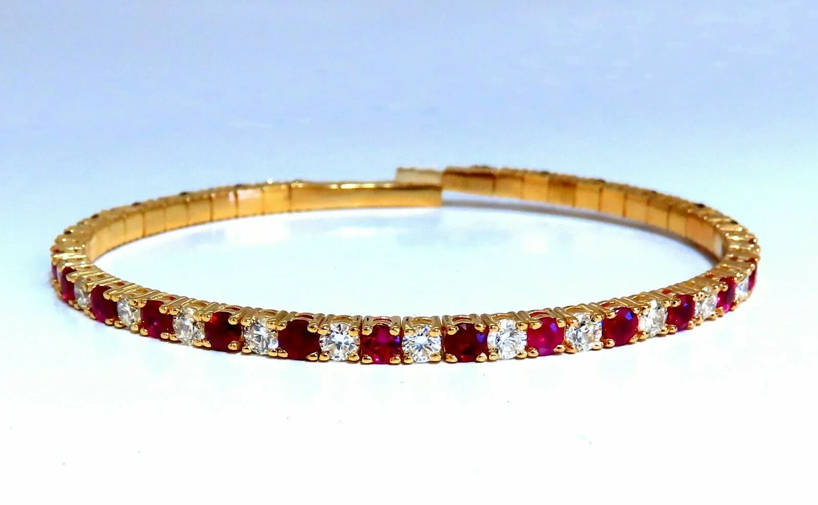 7.80ct natural round cut ruby diamonds bangle bracelet 14kt Flex