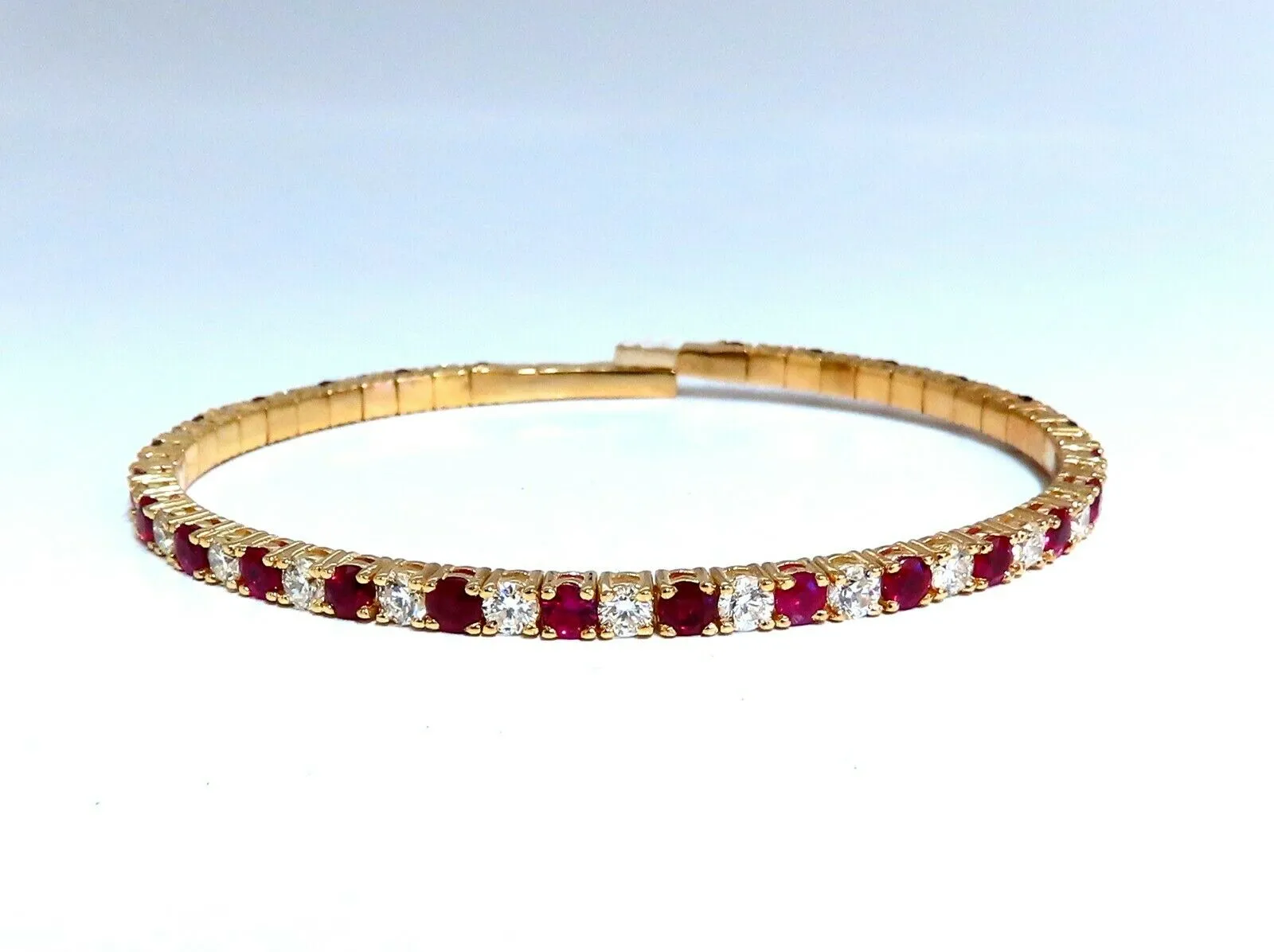 7.80ct natural round cut ruby diamonds bangle bracelet 14kt Flex