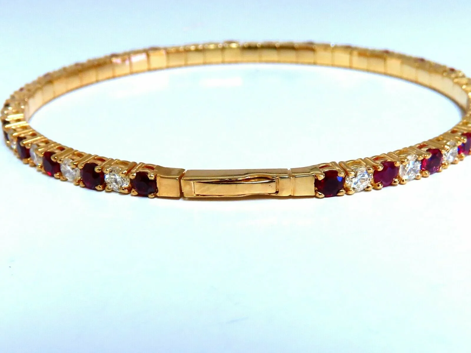 7.80ct natural round cut ruby diamonds bangle bracelet 14kt Flex