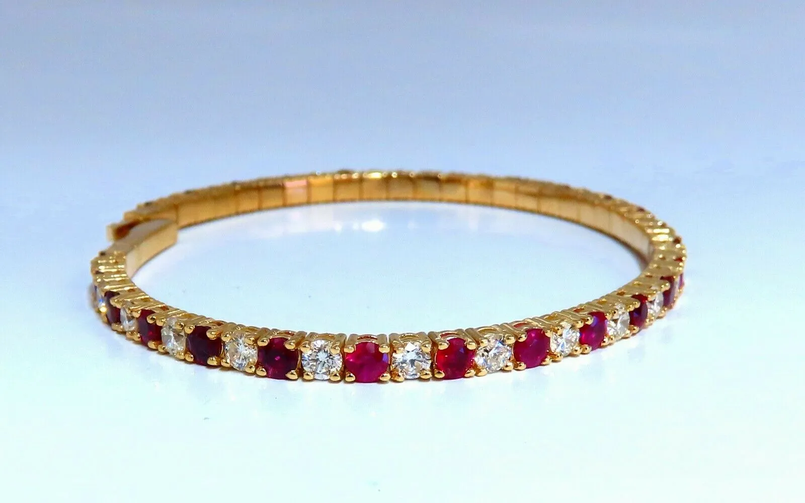 7.80ct natural round cut ruby diamonds bangle bracelet 14kt Flex