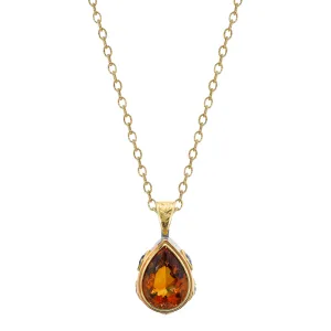 8.20 ct. Citrine Pear and Sapphire Yellow Gold Handmade Pendant Drop Necklace