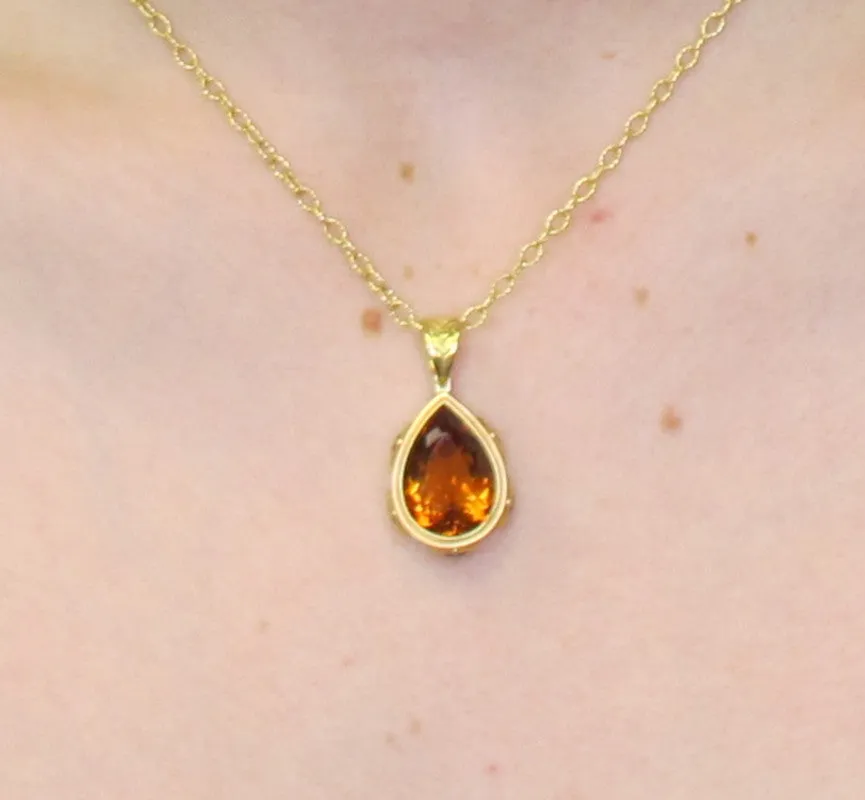 8.20 ct. Citrine Pear and Sapphire Yellow Gold Handmade Pendant Drop Necklace