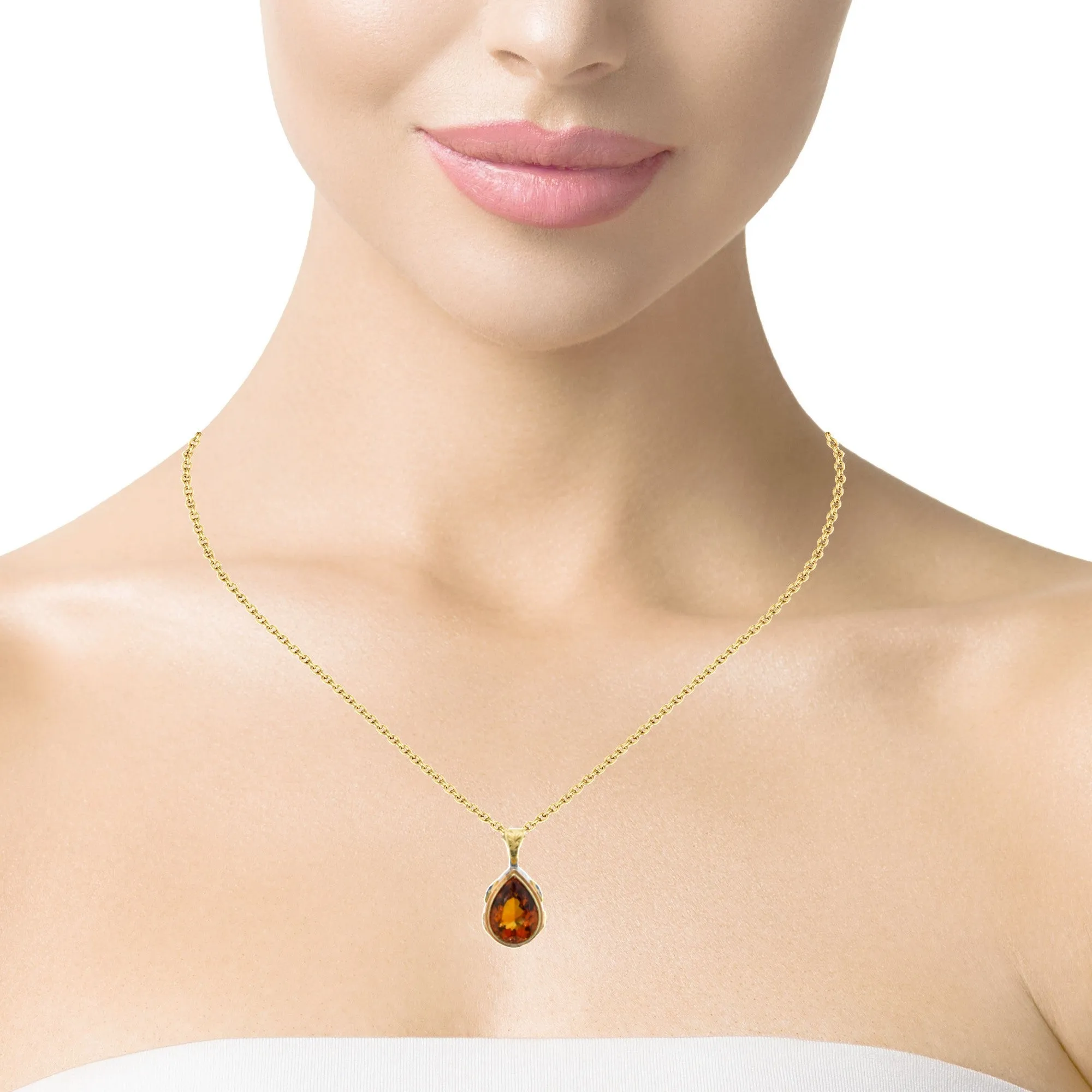 8.20 ct. Citrine Pear and Sapphire Yellow Gold Handmade Pendant Drop Necklace