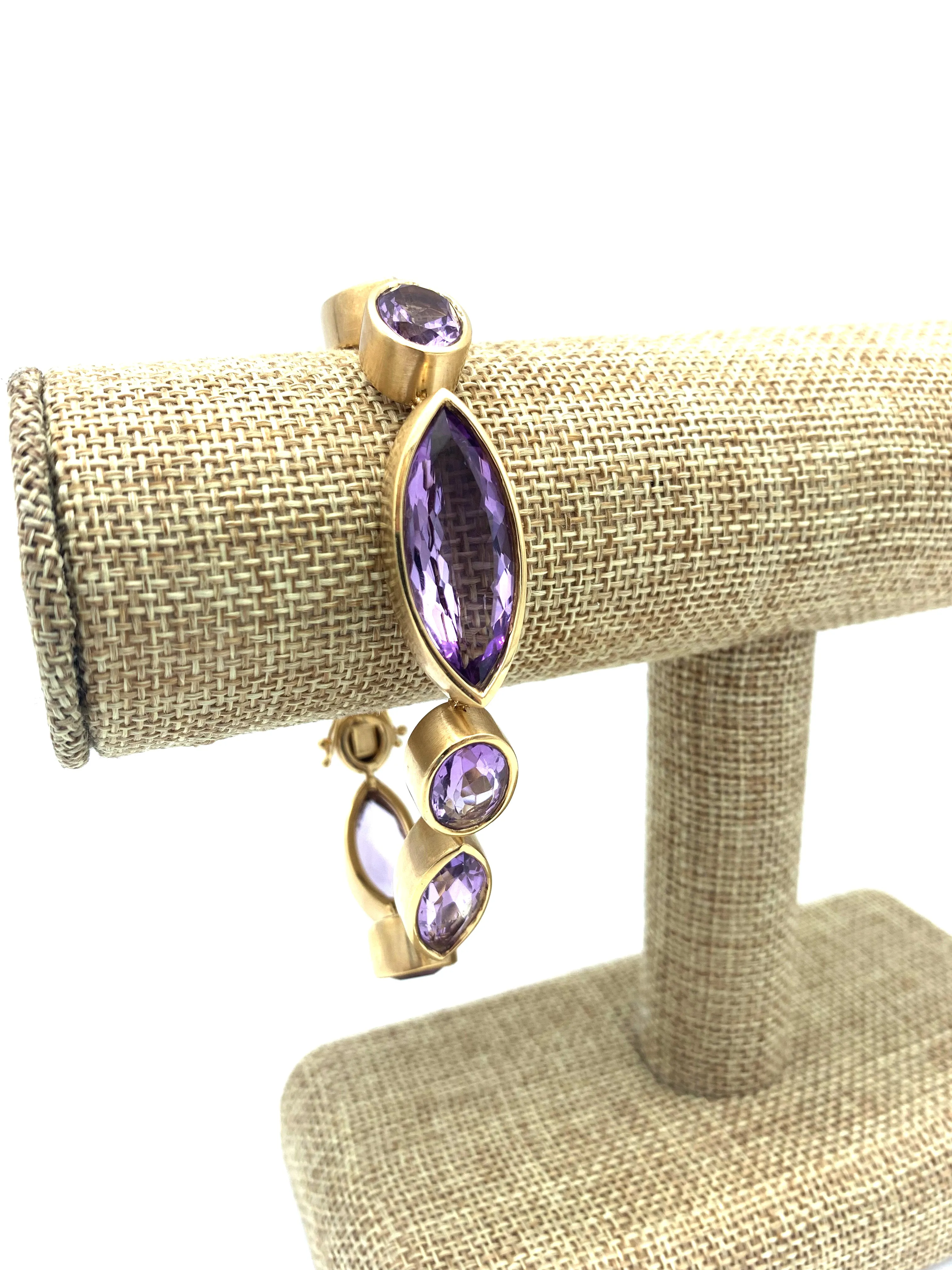 82.64 Carat Total Amethyst Marquise & Oval Bezel Yellow Gold Tennis Bracelet