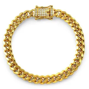 8mm Gold Cuban Bracelet With CZ Diamond Lock
