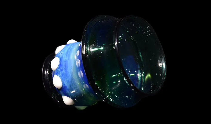 8oz Teal Scotch Glass with White Accents by Phil Sundling
