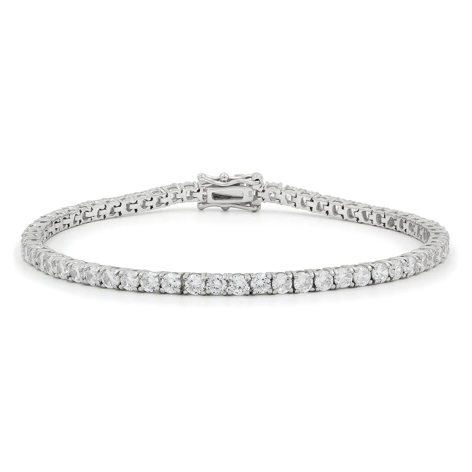 925 Sterling Silver 3mm Round Cut Tennis Bracelet, Rhodium Plated