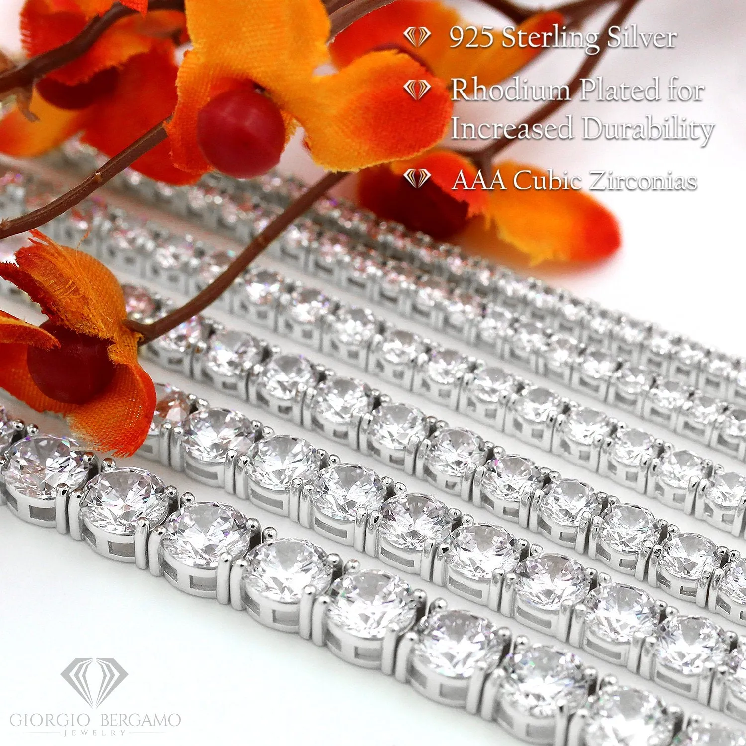 925 Sterling Silver 5mm Round Cut Tennis Bracelet/Anklet, Rhodium Plated
