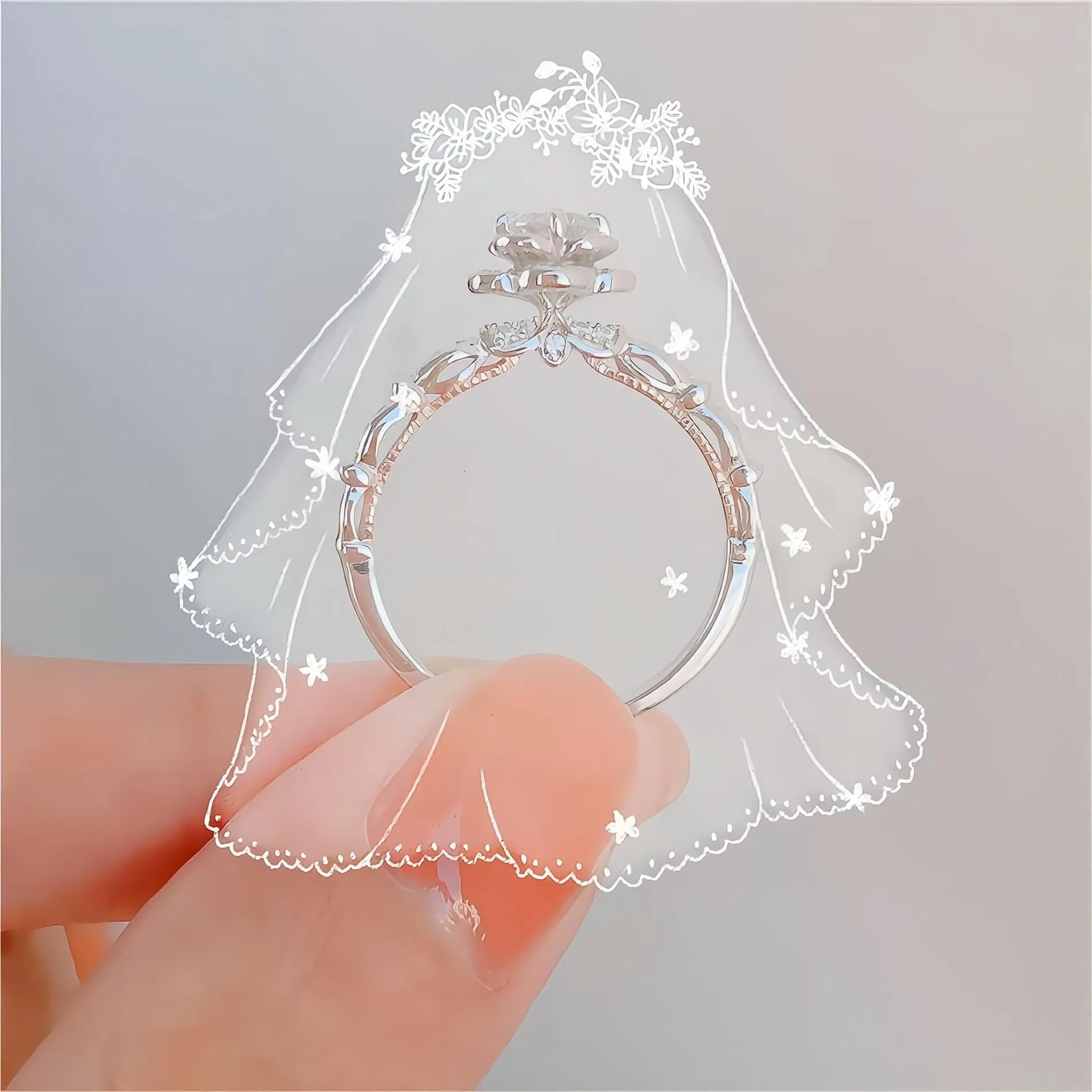 925 Sterling Silver Floral Moissanite Diamond Ring