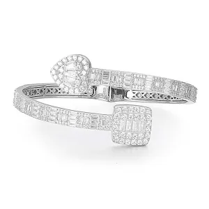 925 Sterling Silver Heart & Square prominent 7" Bangle Bracelet - C300059